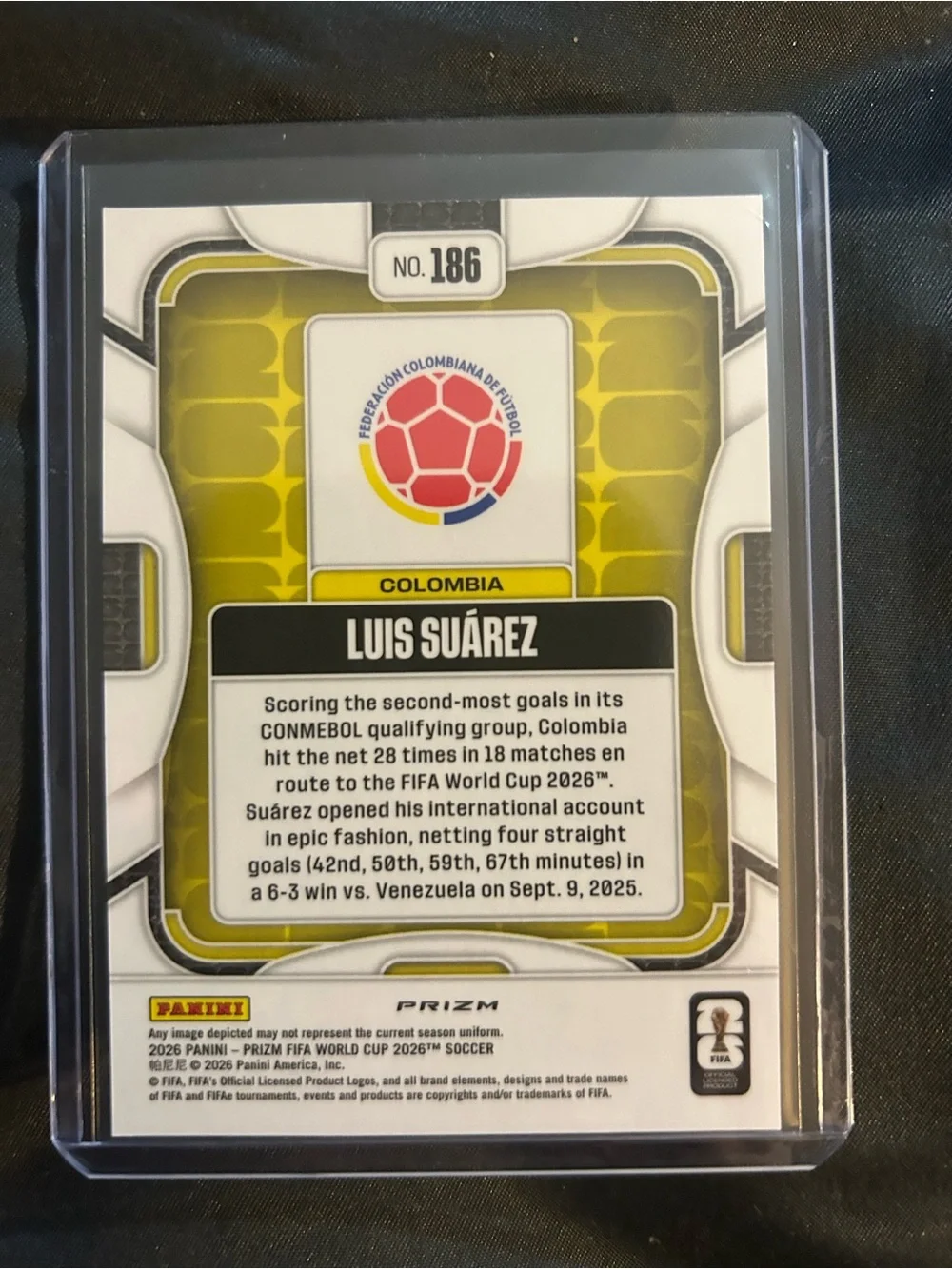 Panini Prizm Luis Suárez Yellow and White Colombia Card